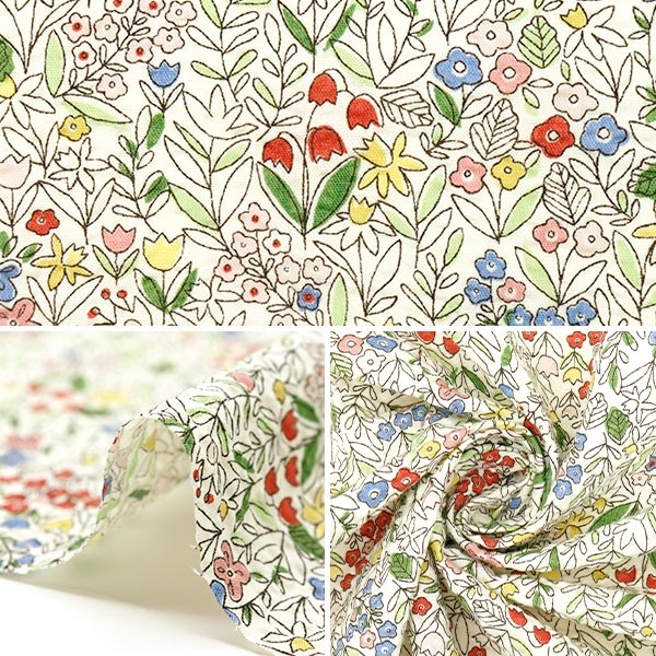 [Quantity starting from 5] Fabric "Ripple Print Floral Off-White KTS7087-A" COTTON KOBAYASHI