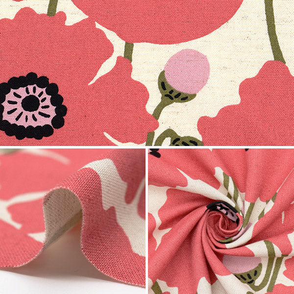[Quantity starting from 5] Fabric "Suhakon Cloth Cotton Linen Canvas Poppy Flower Red UP5963-A" COTTON KOBAYASHI