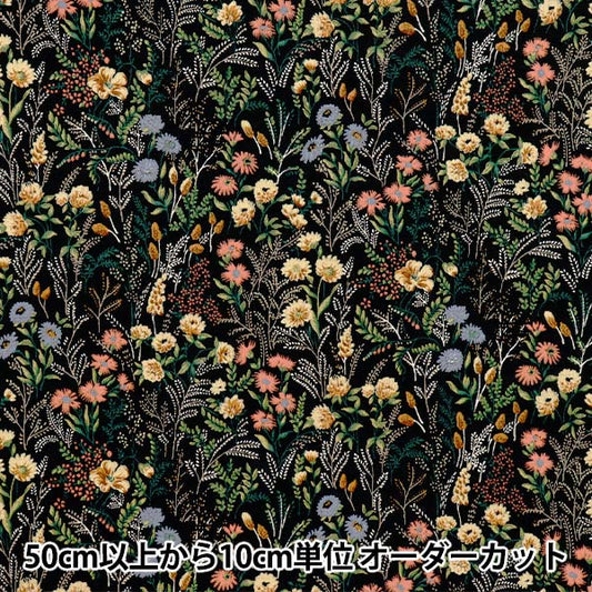 [数量从5开始] 织物 “棉花和亚麻”板材织物 花图案黑色KTS7114-A" COTTON KOBAYASHI