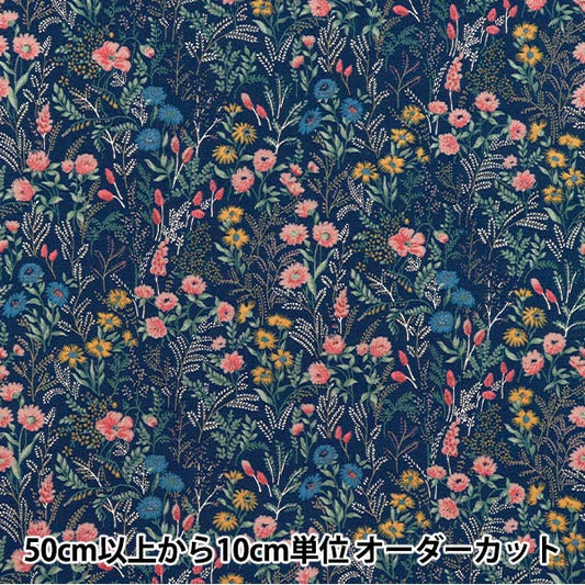 [数量从5开始] 织物 “棉花和亚麻”板材织物 花卉海军KTS7114-B" COTTON KOBAYASHI