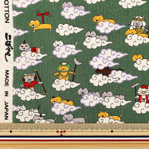 [Quantity starting from 5] Fabric "Cotton Linen Canvas Cat Joki Green KTS7119-D" COTTON KOBAYASHI