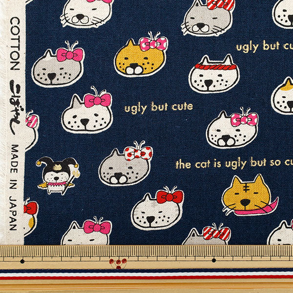[Quantity starting from 5] Fabric "Cotton Linen Canvas Busaka Cat Navy KTS7126-C" COTTON KOBAYASHI