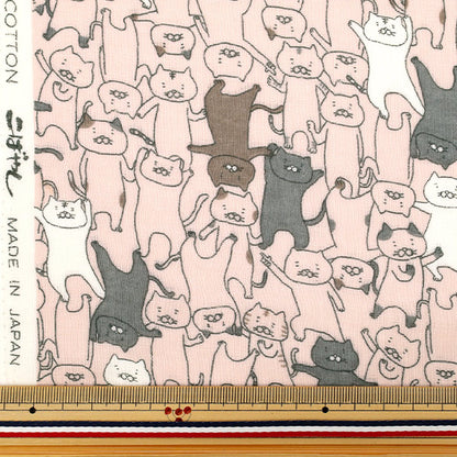 [Quantity starting from 5] Fabric 『double gauze Punya Dance Cat Pink KTS7124-B" COTTON KOBAYASHI