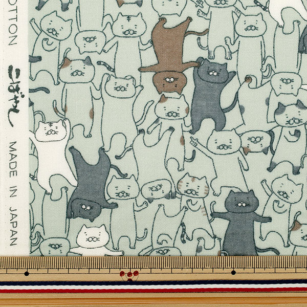 【数量5から】 生地 『Wガーゼ ふにゃダンス猫 サックス KTS7124-C』 COTTON KOBAYASHI コットンこばやし 小林繊維