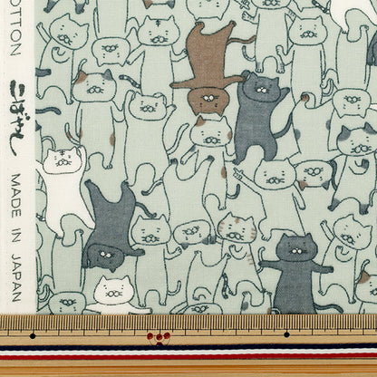 【数量5から】 生地 『Wガーゼ ふにゃダンス猫 サックス KTS7124-C』 COTTON KOBAYASHI コットンこばやし 小林繊維