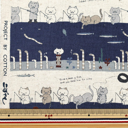 [Quantity from 5] Fabric "Cotton Linen Canvas Fishing Cat feat Chin Conger Navy KTS7137-C" COTTON KOBAYASHI