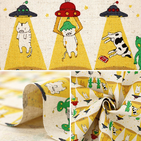 [Quantity from 5] Fabric "Cotton Linen Canvas Kidnapped Cat Kinari KTS7149-A" COTTON KOBAYASHI
