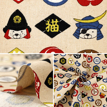[Quantity from 5] Fabric "Cotton linen canvas family crest cat beige KTS7139-A" COTTON KOBAYASHI