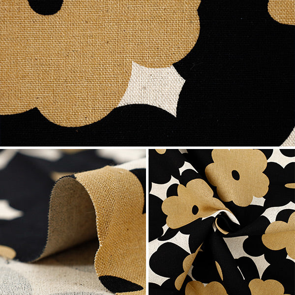 [Quantity from 5] Fabric “Uhayako Cloth Cotton Linen Canvas Marmalade Kinari x Black UP5965-A" COTTON KOBAYASHI