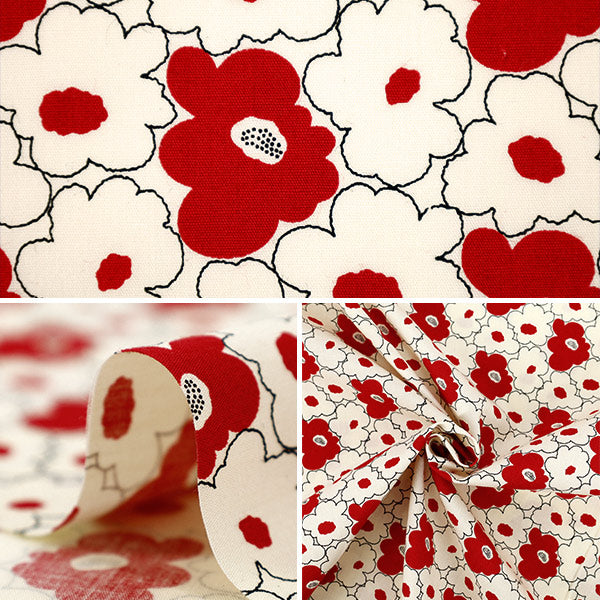 [Quantity from 5] Fabric “Uhayako Cloth Broad Mini Peach Flower Ivory x Red UP5984-A" COTTON KOBAYASHI