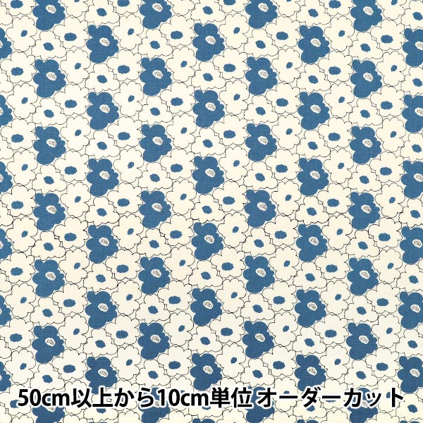 [Quantity from 5] Fabric "Uhayako Cloth Broad Mini Peach Flower Ivory x Blue UP5984-C" COTTON KOBAYASHI