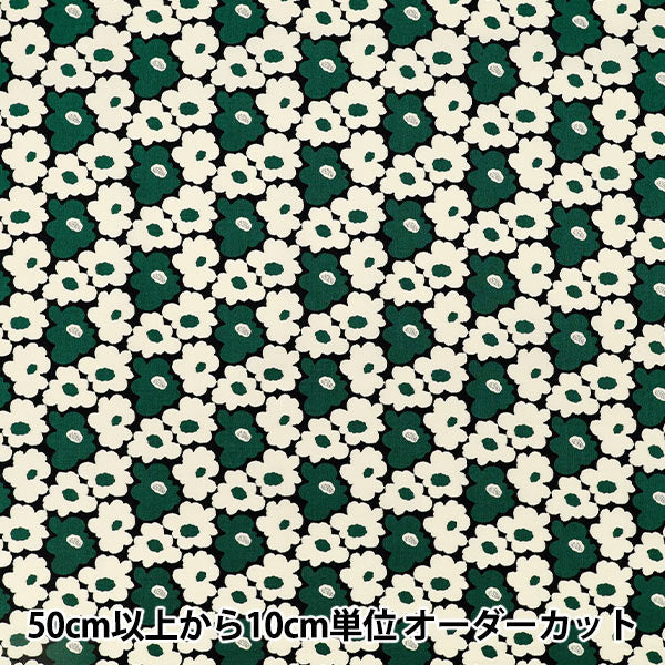[Quantity from 5] Fabric "Uhayako Cloth Broad Mini Peach Flower Black x Green UP5984-F" COTTON KOBAYASHI