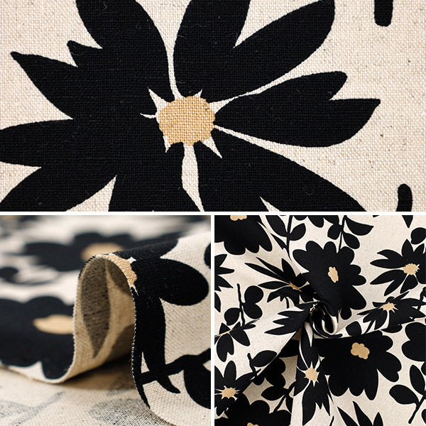 [Quantity from 5] Fabric "Uhayako Cloth Cotton Linen Canvas Daisy Daisy Natural x Black UP5981-A" COTTON KOBAYASHI
