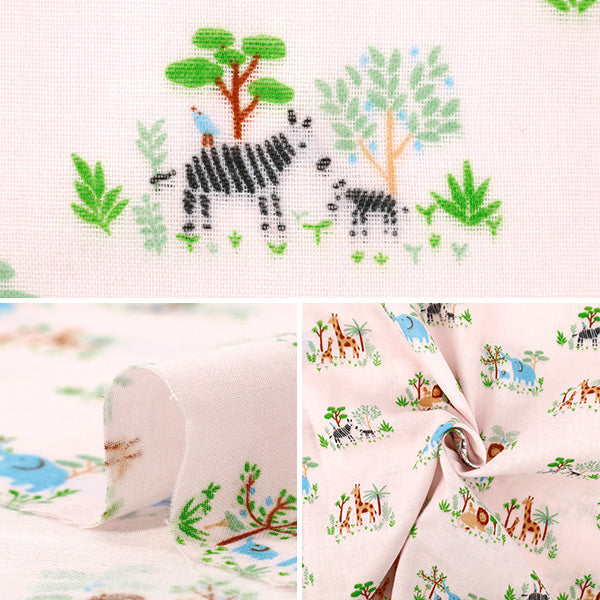 [Quantity from 5] Fabric 『double gauze Oyako Animal Pink DOA-PK"