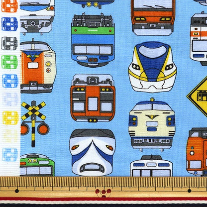 【数量5から】 生地 『スケア プリント 電車 スカイブルー SP2411-12B』