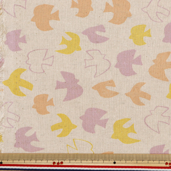 [From quantity 5] Fabric "Cotton linen canvas Scandinavian bird yellow ap4740-1C"