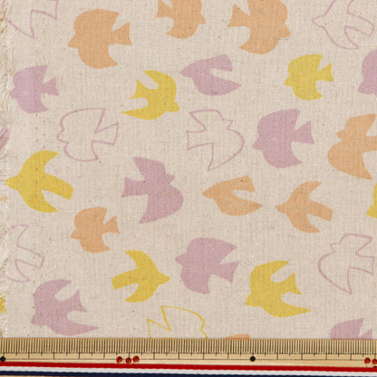 [From quantity 5] Fabric "Cotton linen canvas Scandinavian bird yellow ap4740-1C"