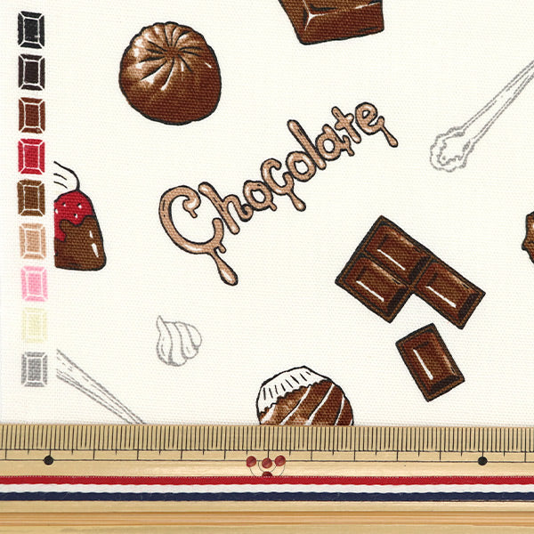 [Quantity starting from 5] Fabric 『Oxford Chocolatic Memory Chocolate Sweets Pattern White AP51107-1A"