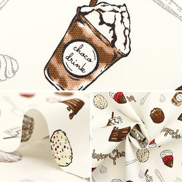 [Quantity starting from 5] Fabric 『Oxford Chocolatic Memory Chocolate Sweets Pattern White AP51107-1A"