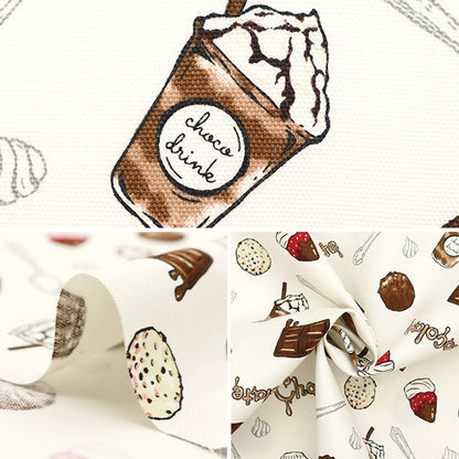 [Quantity starting from 5] Fabric 『Oxford Chocolatic Memory Chocolate Sweets Pattern White AP51107-1A"