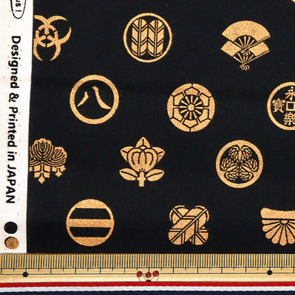 [Quantity starting from 5] Fabric 『Sheeting Japanese pattern gold family crest black AP51803-3A"