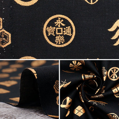[Quantity starting from 5] Fabric 『Sheeting Japanese pattern gold family crest black AP51803-3A"