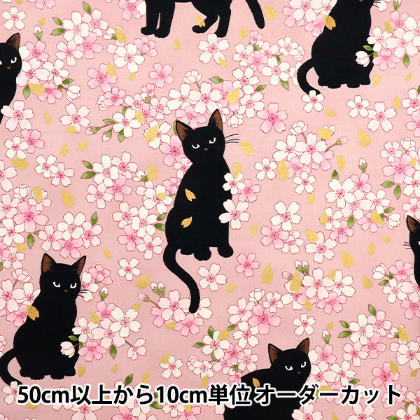 [数量从5开始] 织物 『板材织物 Hyakurean Black Cat和Cherry Blossom Pink HR3520-11B" 被子门被子门