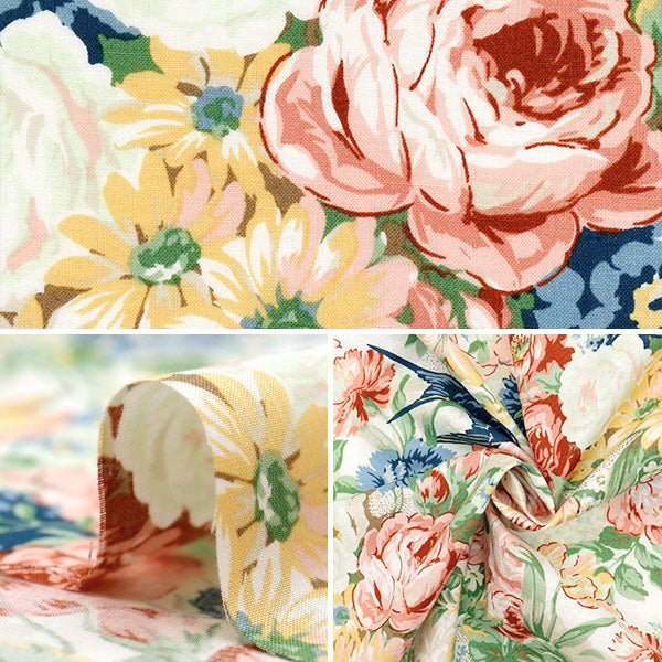 [Quantity starting from 5] Fabric 『Sheeting Lulu Bouquet Euphoria Ivory RU2500-11A" Quilt Gate Quilt Gate