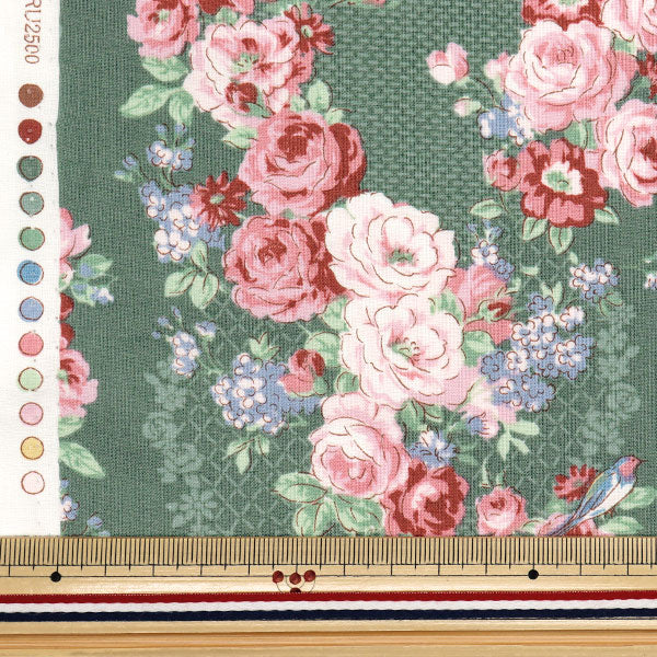 【数量5から】 生地 『シーチング ルルブーケ ユーフォリア グリーン RU2500-12D』 Quilt Gate キルトゲイト