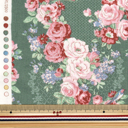 【数量5から】 生地 『シーチング ルルブーケ ユーフォリア グリーン RU2500-12D』 Quilt Gate キルトゲイト
