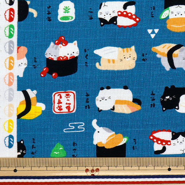 [Quantity starting from 5] Fabric "Dobby Sushi Cat Japanese Story Blue AP52106-3E"