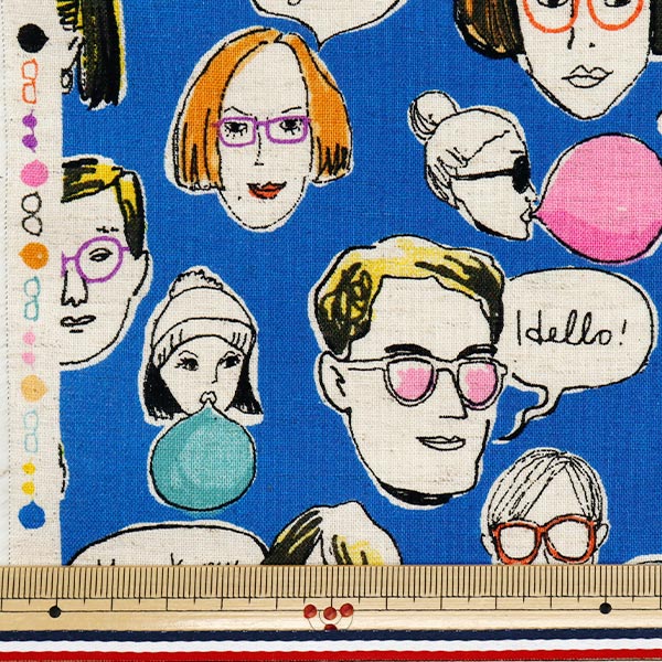 [Quantity starting from 5] Fabric "Cotton and linen"Sheeting Funny Face Blue AP52807-1D"