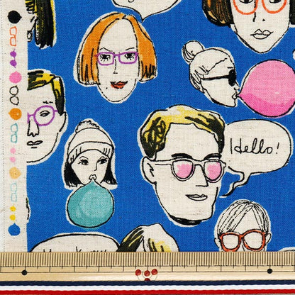 [Quantity starting from 5] Fabric "Cotton and linen"Sheeting Funny Face Blue AP52807-1D"