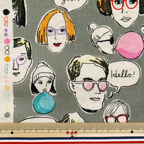 [Quantity starting from 5] Fabric "Cotton and linen"Sheeting Funny Face Grey AP52807-1E"