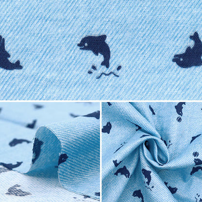 [Quantity starting from 5] Fabric 『double gauze Denim-style print Iruka Saxophone AP25501-18A"