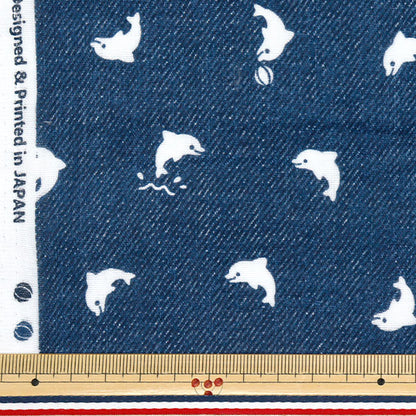 [Quantity starting from 5] Fabric 『double gauze Denim-like print Iruka Navy AP25501-18C"