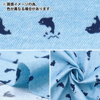 [Quantity starting from 5] Fabric 『double gauze Denim-like print Iruka Navy AP25501-18C"