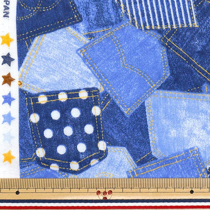 [Quantity starting from 5] Fabric 『double gauze Denim-like print Quilting AP25501-19A"