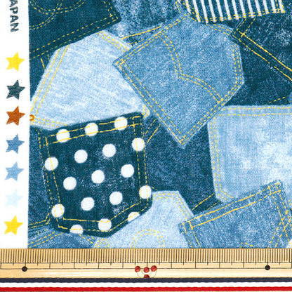 [Quantity starting from 5] Fabric 『double gauze Denim-like print Quilting AP25501-19B"