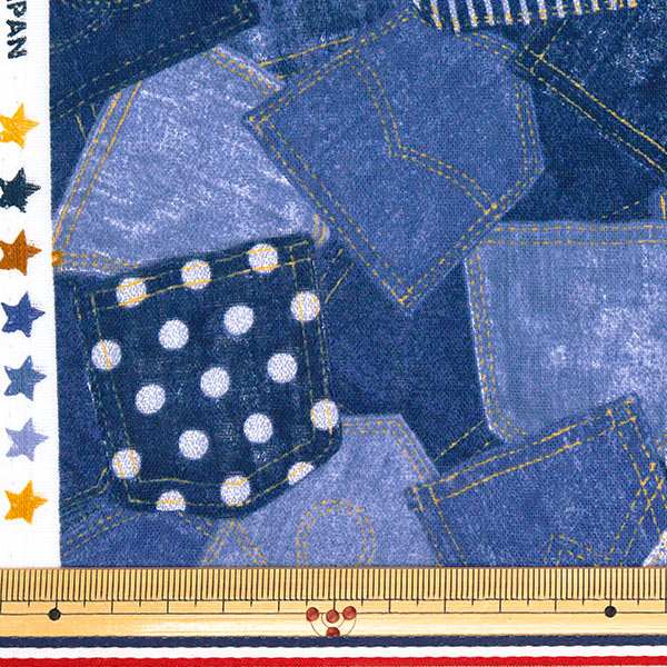 [Quantity starting from 5] Fabric 『double gauze Denim-like print Quilting AP25501-19C"