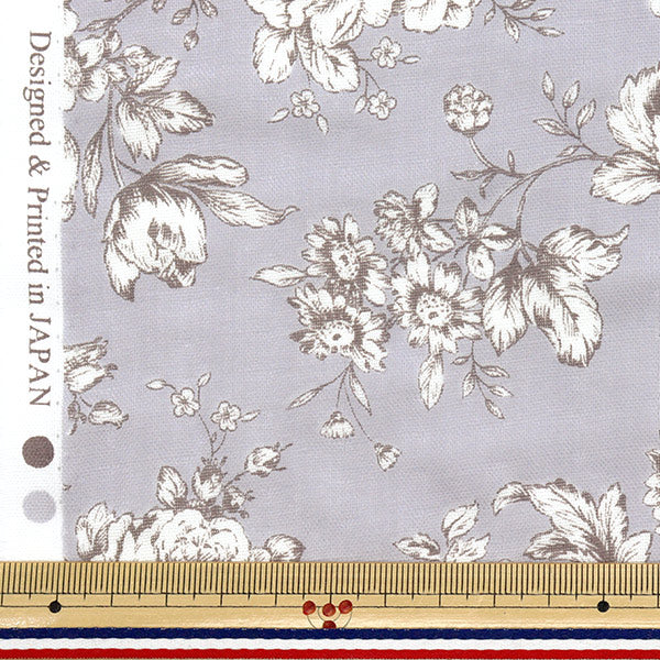 [Quantity starting from 5] Fabric 『double gauze Lined floral pattern gray AP52209-E"