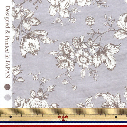 [Quantity starting from 5] Fabric 『double gauze Lined floral pattern gray AP52209-E"