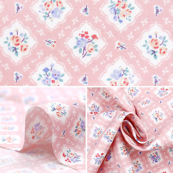 [Quantity starting from 5] Fabric 『Sheeting Organic cotton floral pattern pink AP52205-3A"