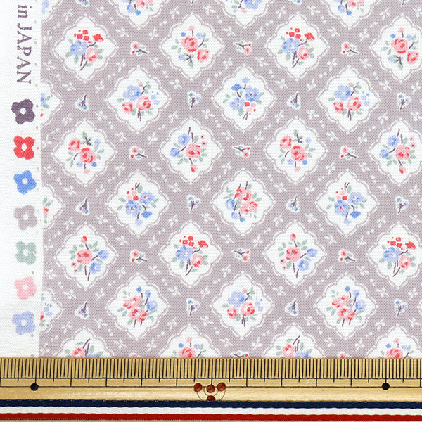 [Quantity starting from 5] Fabric 『Sheeting Organic Cotton Floral Gray AP52205-3D"