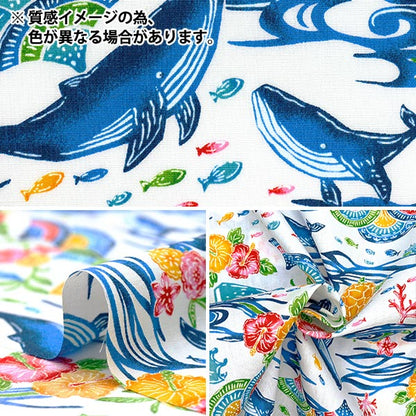 [Quantity starting from 5] Fabric "Broad Bingata Style Sea Creatures Orange AP52109-2B"