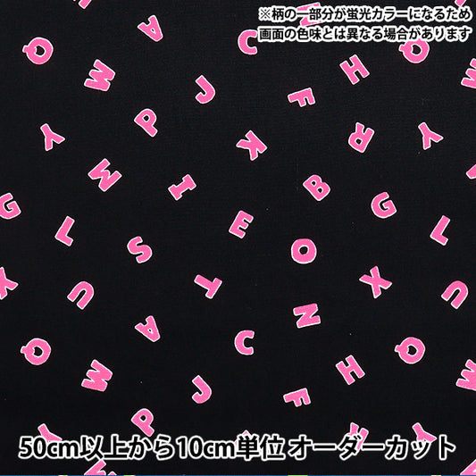 [Quantity starting from 5] Fabric 『Oxford Neon Pop Alphabet Black x Pink AP52110-1E"