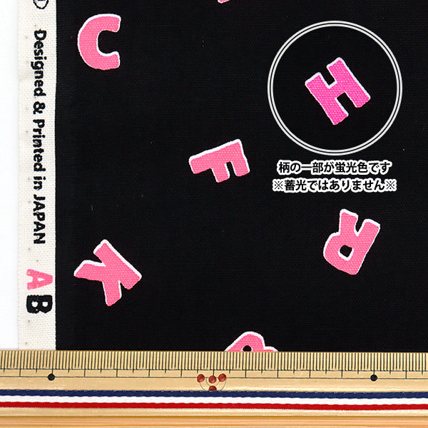 [Quantity starting from 5] Fabric 『Oxford Neon Pop Alphabet Black x Pink AP52110-1E"