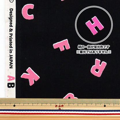 [Quantity starting from 5] Fabric 『Oxford Neon Pop Alphabet Black x Pink AP52110-1E"
