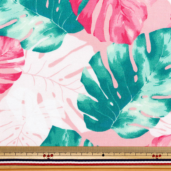 [Quantity starting from 5] Fabric 『Oxford Hawaiian Monstera Pink x Green AP52202-1D"