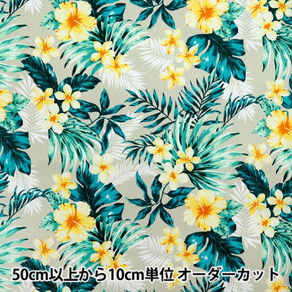 [Quantity starting from 5] Fabric 『Oxford Hawaiian Hibiscus Beige x Yellow AP52202-2A"
